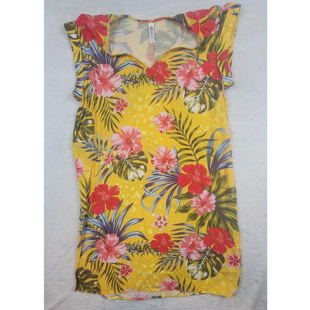 Cupshe Yellow Tropical Hibiscus Floral Rayon Mini Dress V-Neck CSN0096EY Medium